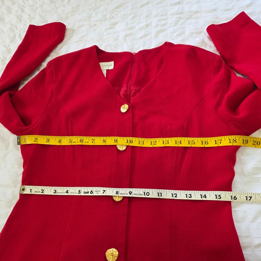 Casual Corner Petite Red Wool Rayon Peplum Sheath Dress Gold Buttons 10P Vintage - Picture 3 of 9